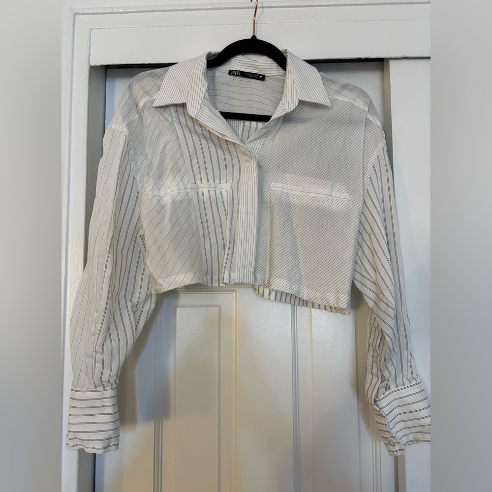 Zara Striped Crop Button Down